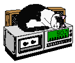 a clip art image of a cat sleeping on a cassette deck
